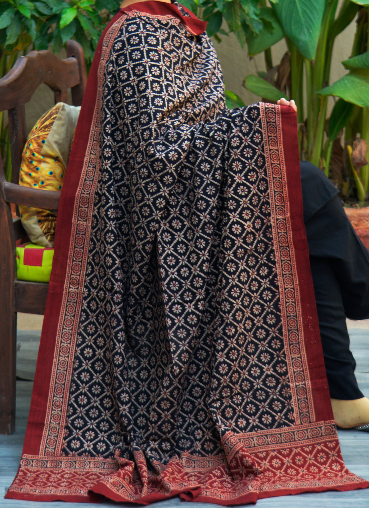 Organic dye hand block printed Ajrak Chadar Floral Jaal cotton wrap – Ajrak Design Dress