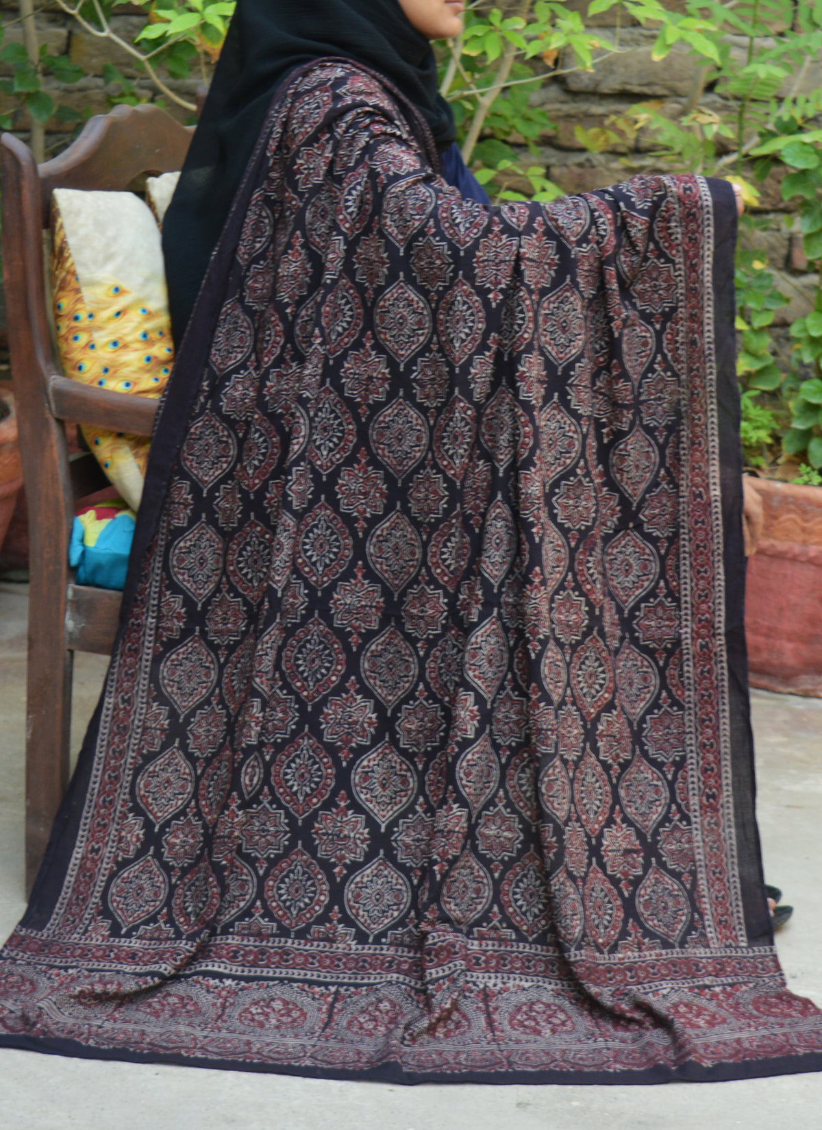 Natural Dye Hand Block Printed Ajrak Chadar Badam Two Tone in 2.5 meter traditional Sindhi Ajrak fabric