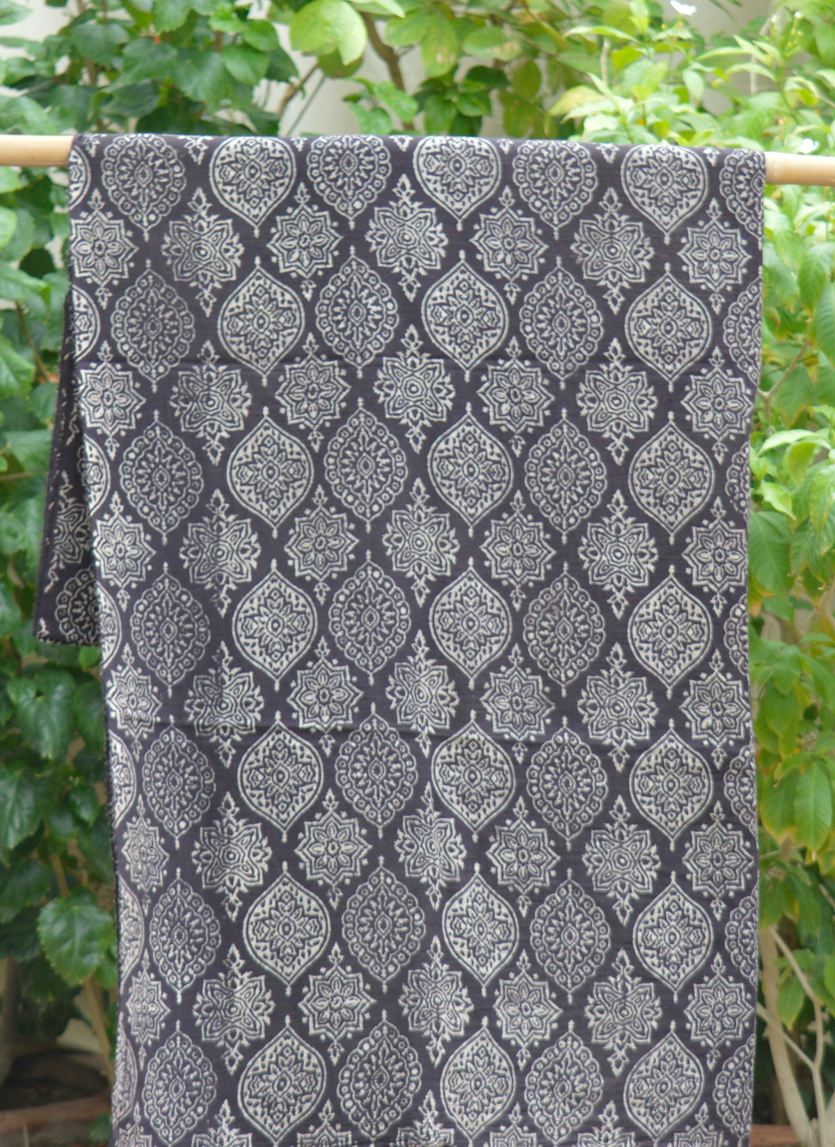 Black Badam Ajrak Lawn Fabric for Kurta, Shirt, Top