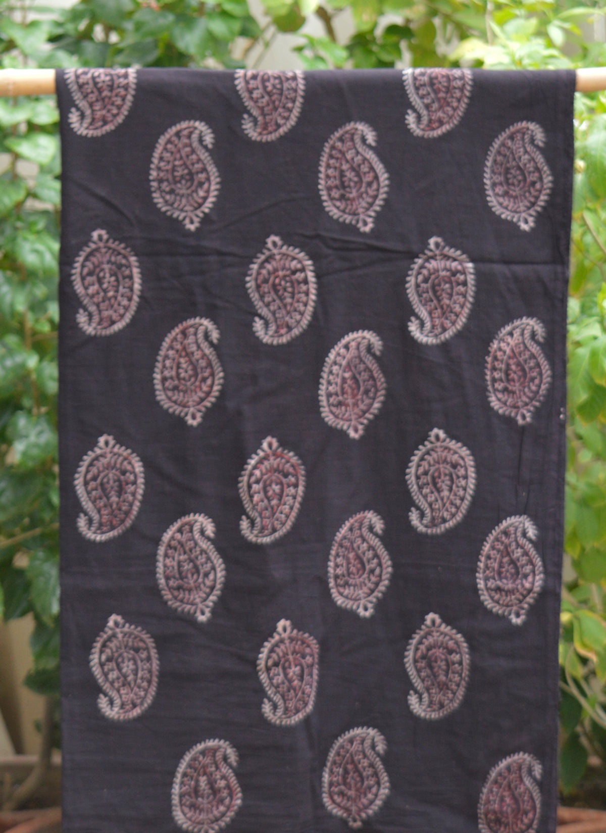 Black Paisley Ajrak Lawn Fabric for Kurta, Shirt, Top