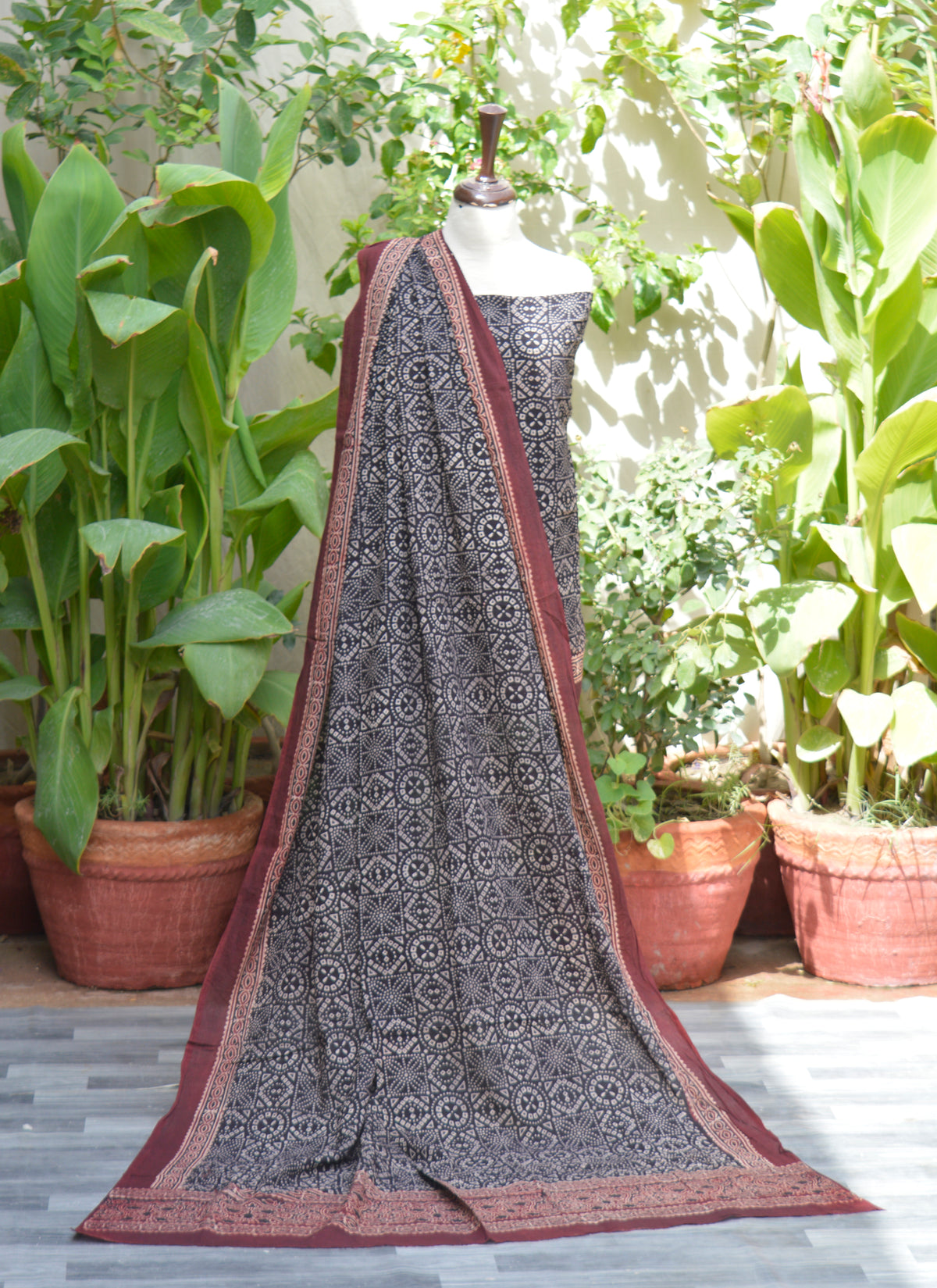 Ajrak Black Chunri Un-Stitched Two-Piece – Hand Block Printed Shirt and Dupatta with Organic Dyes