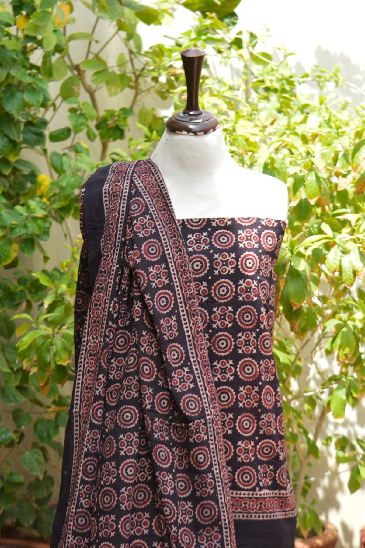 Unstitched Ajrak Black Design Dress in premium lawn fabric with Floranza pattern
