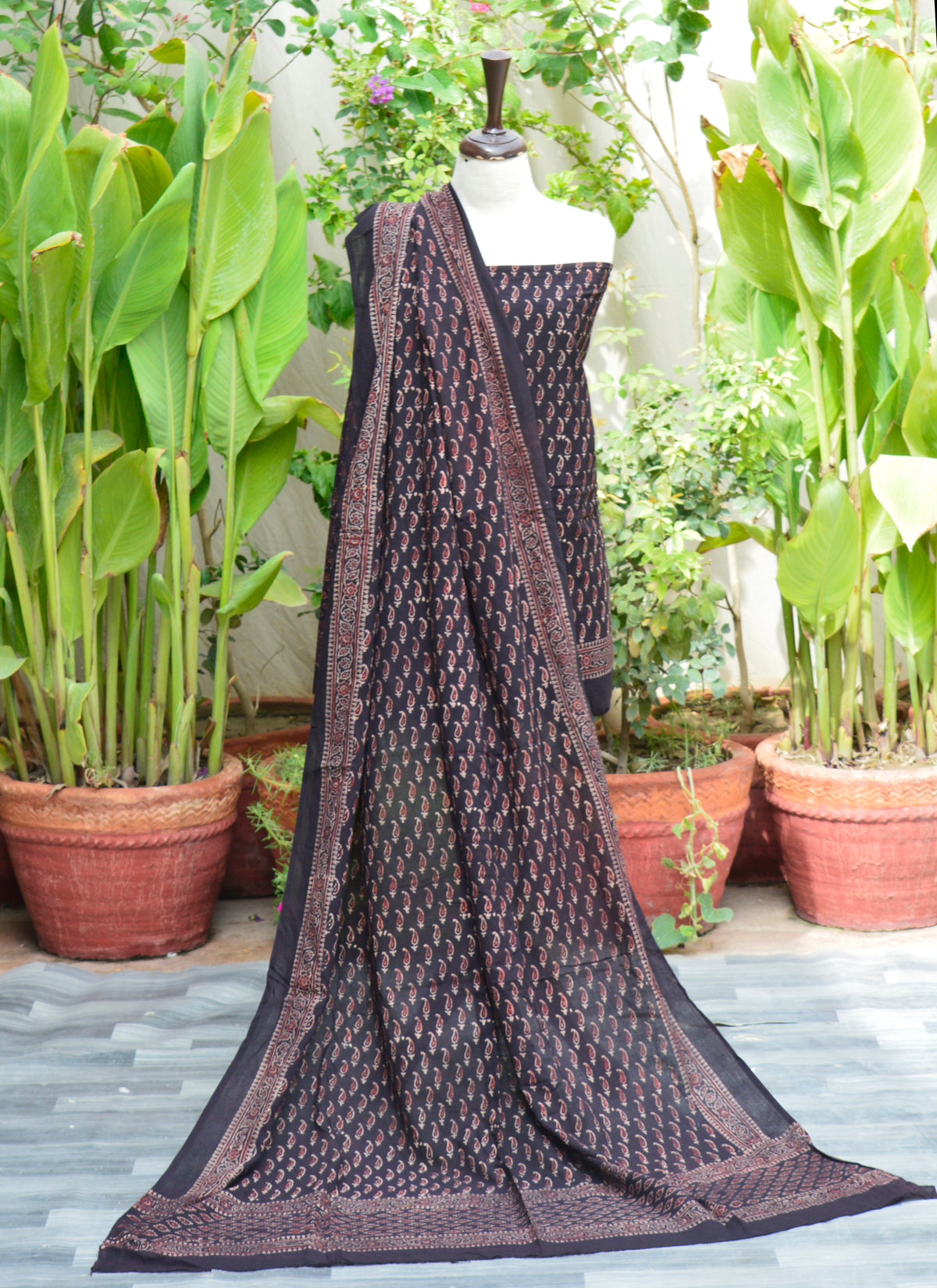 Ajrak Design Dress – Black Kerry two-piece suit with organic hand block print on lawn fabric