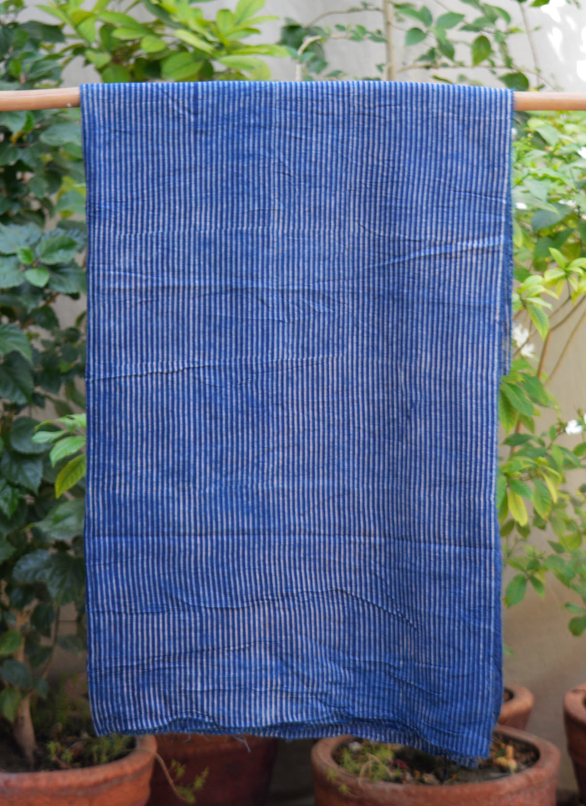 Blue stripe Ajrak fabric for pants shalwar plazo hand block printed lawn