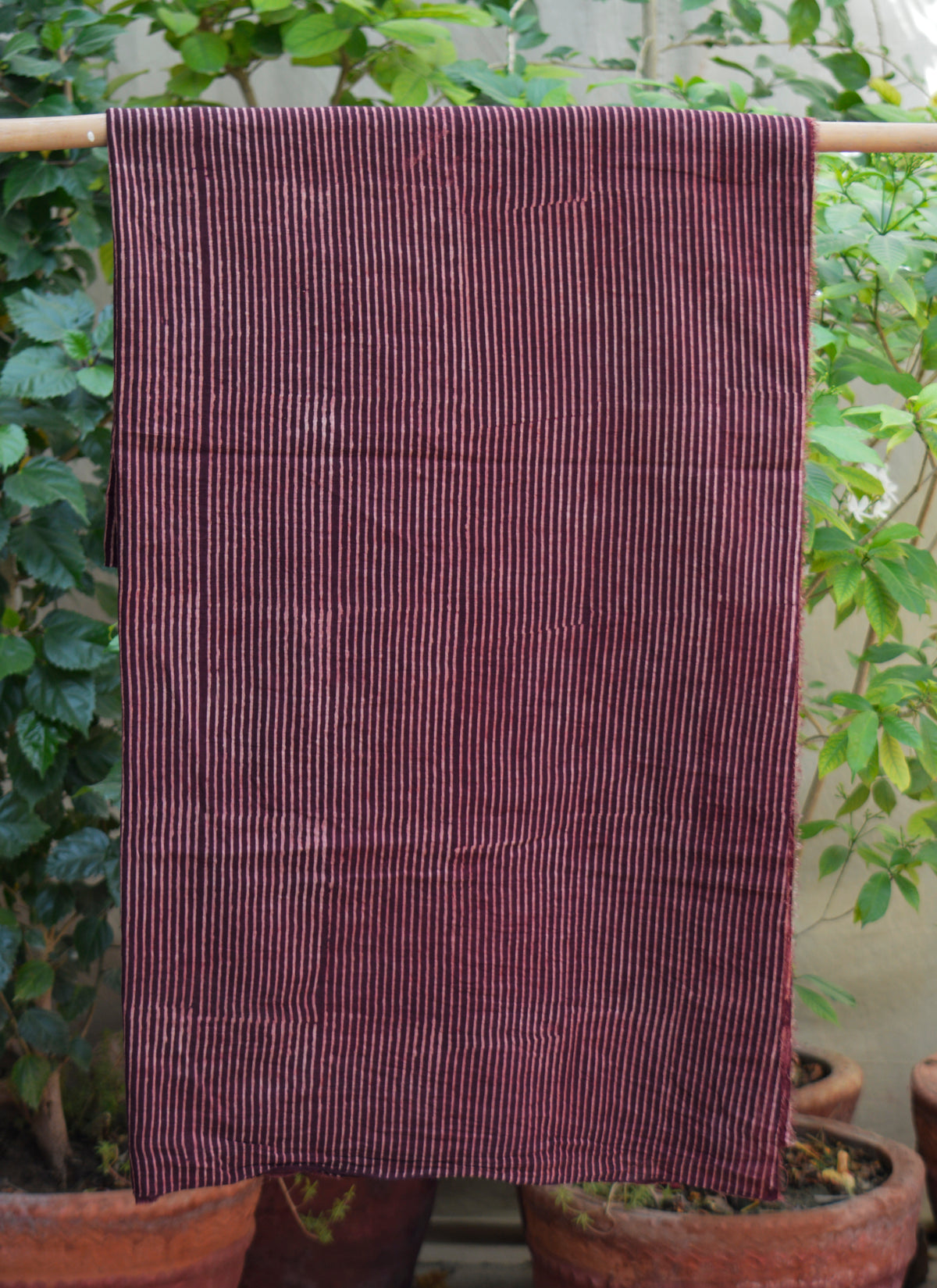 Maroon stripe Ajrak fabric for pants shalwar plazo hand block printed lawn