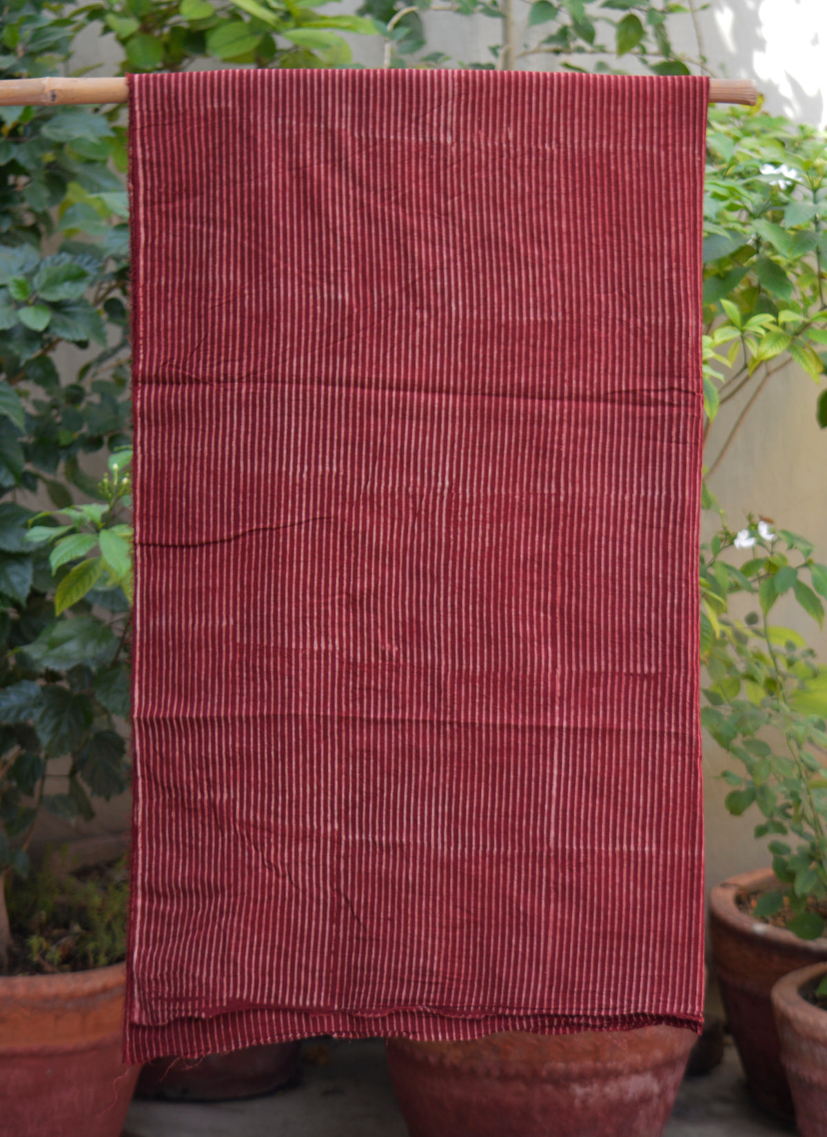Red stripe Ajrak fabric for pants shalwar plazo hand block printed lawn