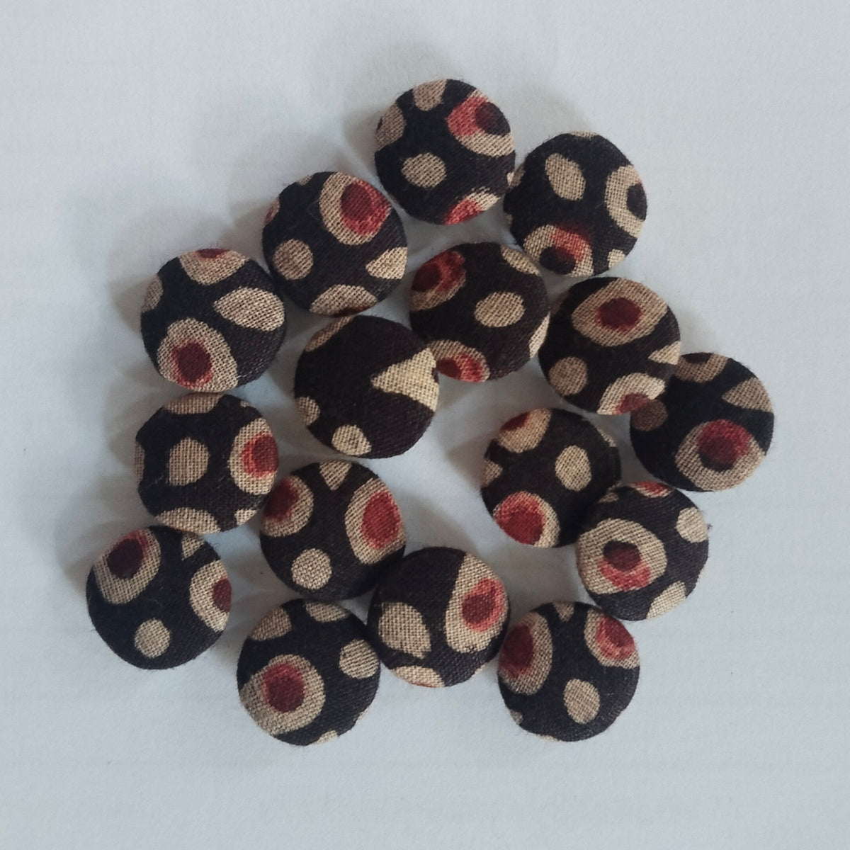 Black Floral Ajrak Buttons Set of 6, 13 mm Organic Dyed Hand Block Printed Decorative Buttons by Sartiyoon Pakistan