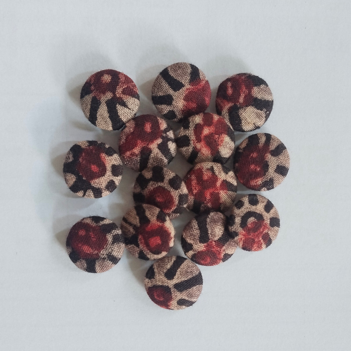 Ajrak Handmade Buttons Set of 6, 13mm Black and Maroon Organic Dyed Hand Block Printed Decorative Buttons by Sartiyoon Pakistan