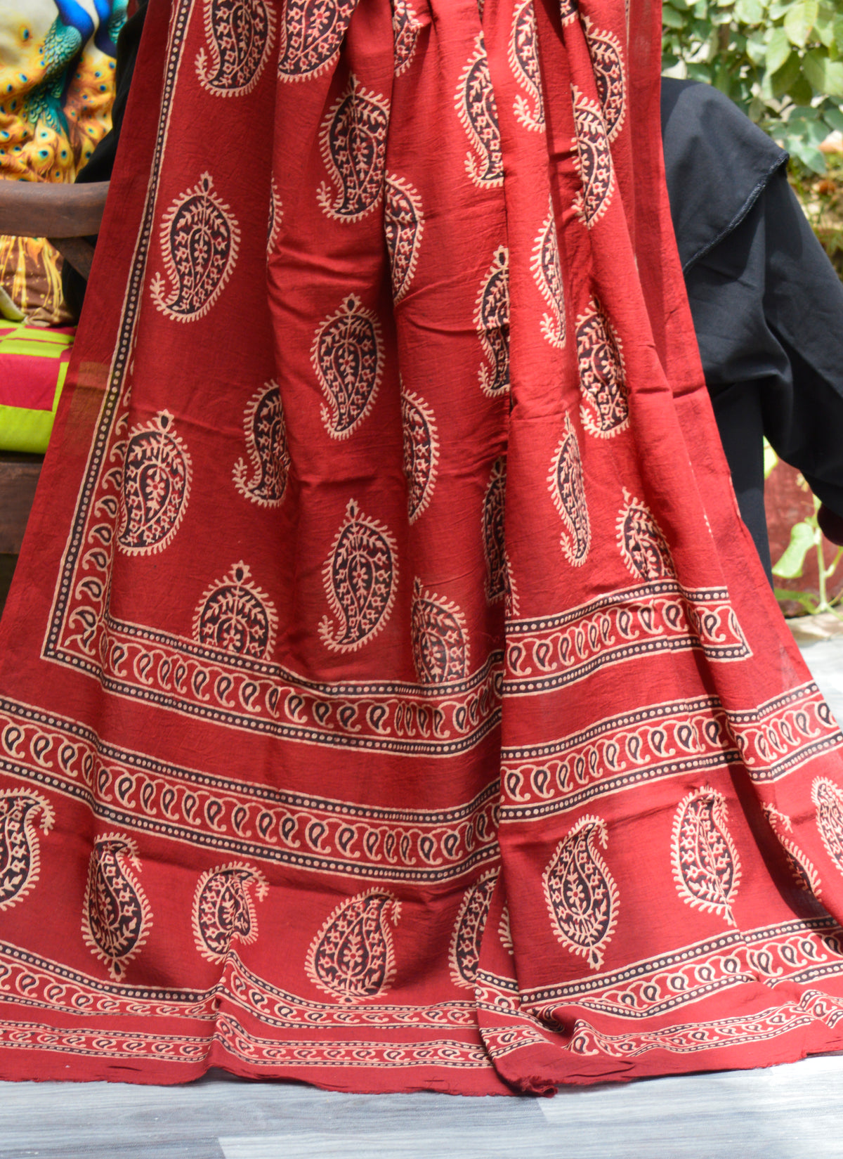 Traditional red Ajrak chaadar – Anbi motif with eco-friendly dyeing