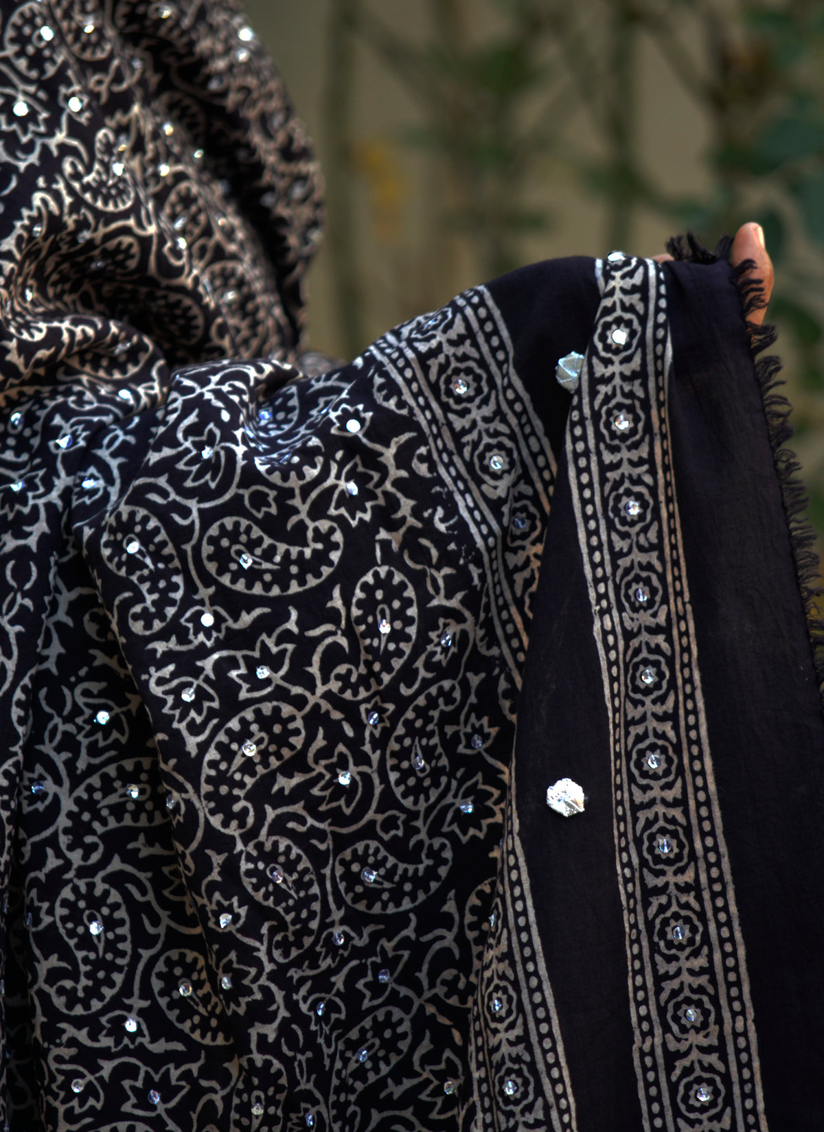 Luxury Ajrak Design Dress black Ajrak shawl hand embellishment lawn cotton Pakistan