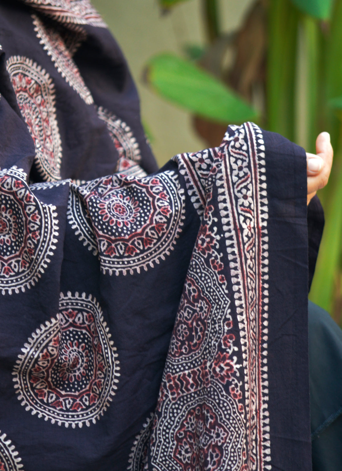 Black & burgundy Ajrak Shawl Chakra print, organic dye, 2.5 m cotton shawl – Ajrak Design Dress collection