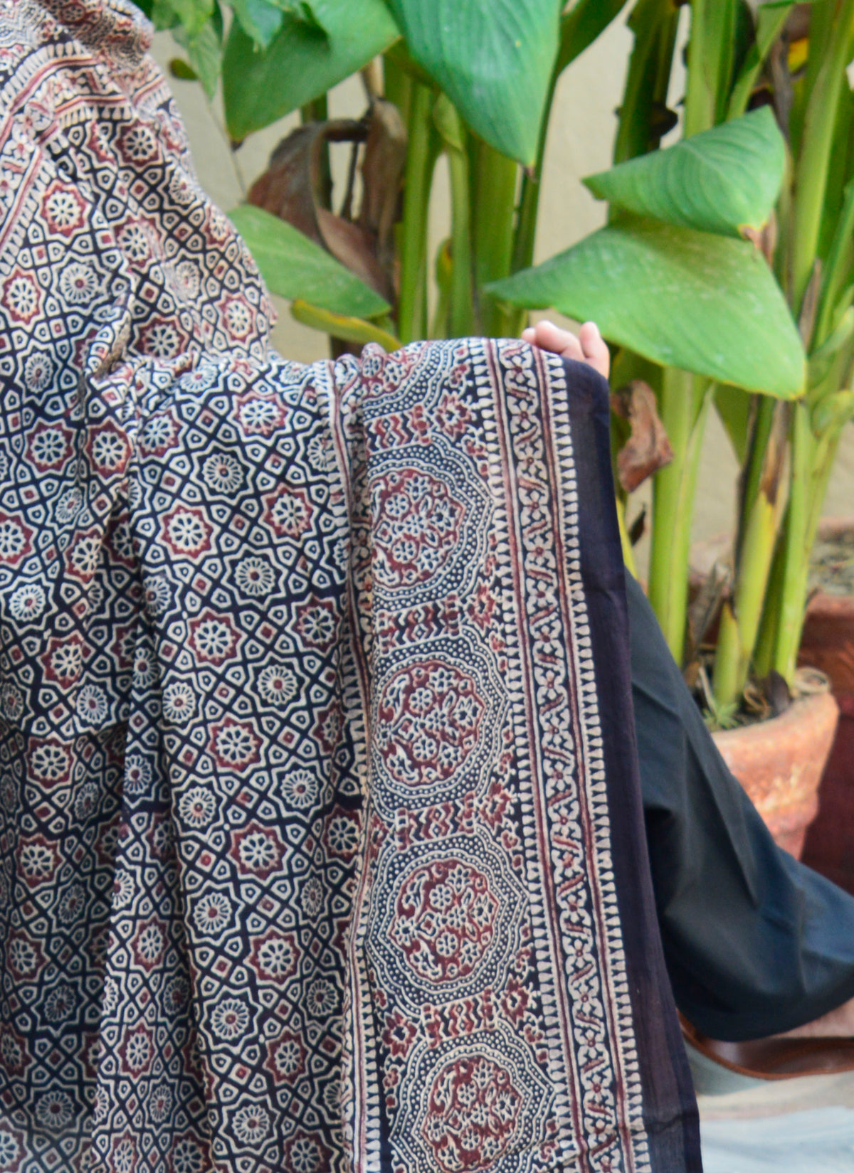 Organic Dyed Moroccan Design Ajrak Shawl — artisan handmade cotton chadar reflecting Sindhi heritage and craftsmanship.