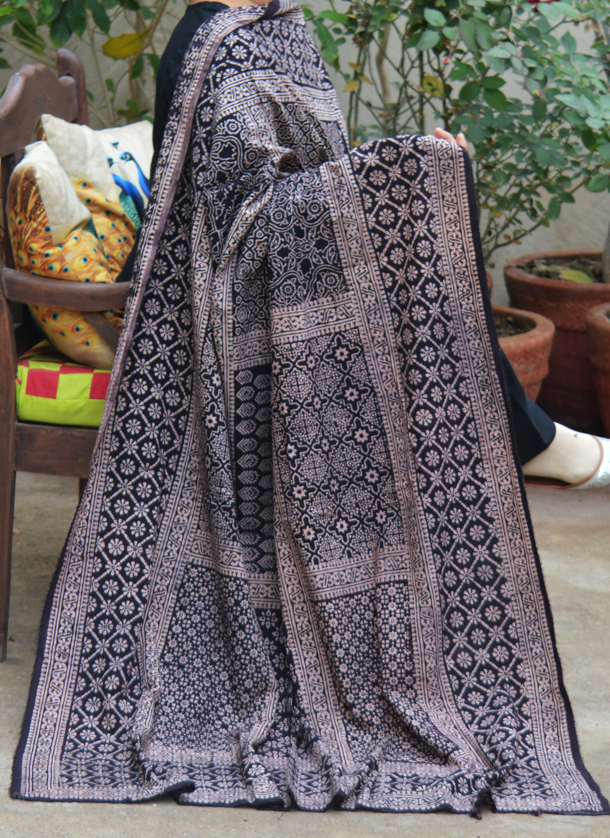 Ajrak design dress chadar in organic cotton with traditional block printing