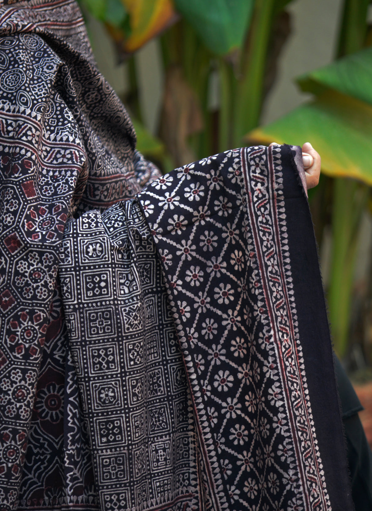Handcrafted Ajrak Chaadar Multi Block Design in Organic Dyes featuring Sitara Work and Gotta Patti – Luxury Sindhi Dupatta