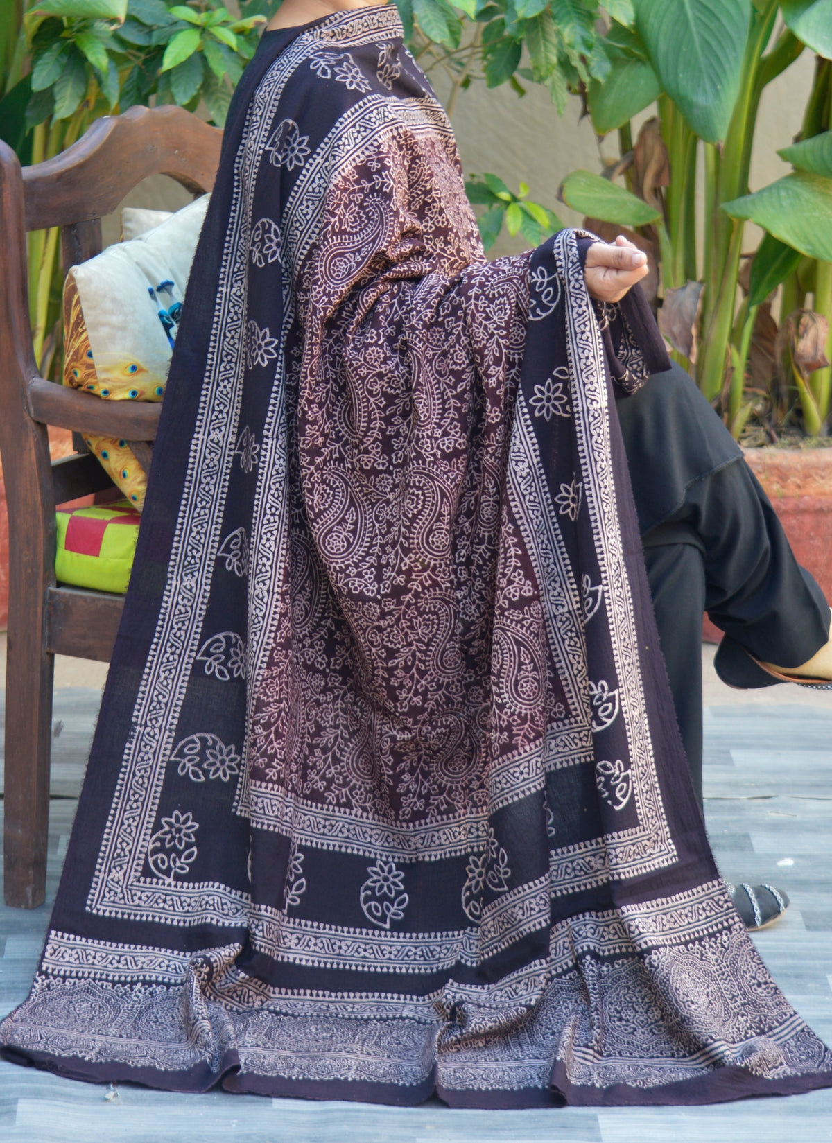 Handcrafted maroon black Ajrak shawl lawn with organic dyes, traditional block print – Ajrak Design Dress accessory