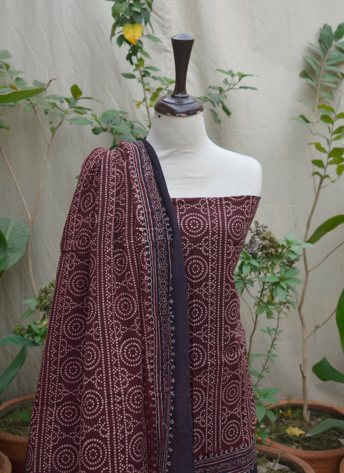 Ajrak Chunri Maroon Unstitched Two‑Piece in Premium Lawn with Traditional Sindhi Block Print and Natural Dyes