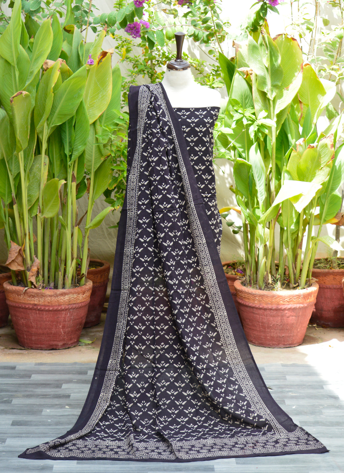 Ajrak Design Dress Black Pankhrri – Organic Dye Unstitched Two-Piece Lawn Set for Women