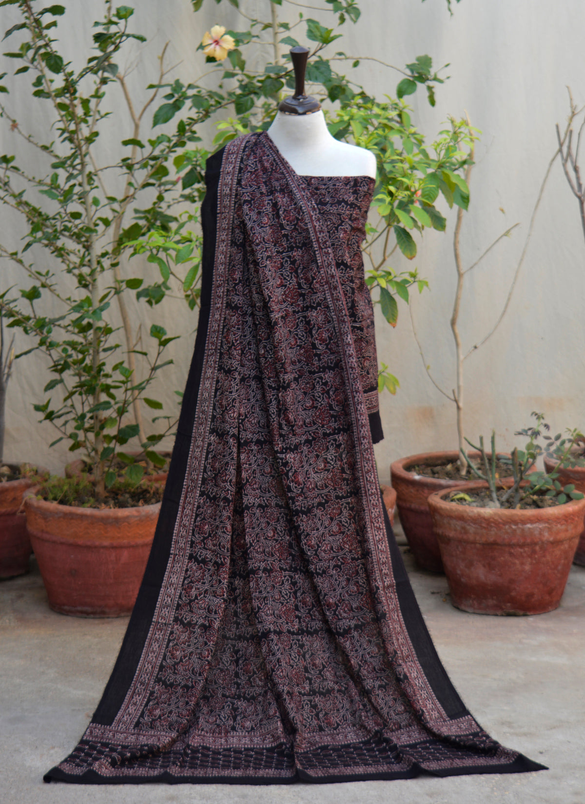 Ajrak Design Dress black floral Bel lawn shirt and dopatta set