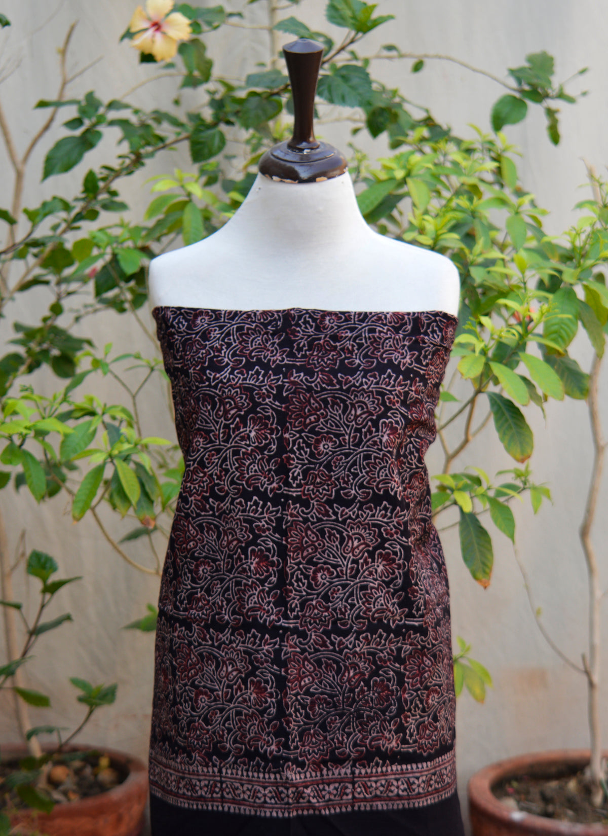 Premium lawn Ajrak shirt and dopatta floral pattern