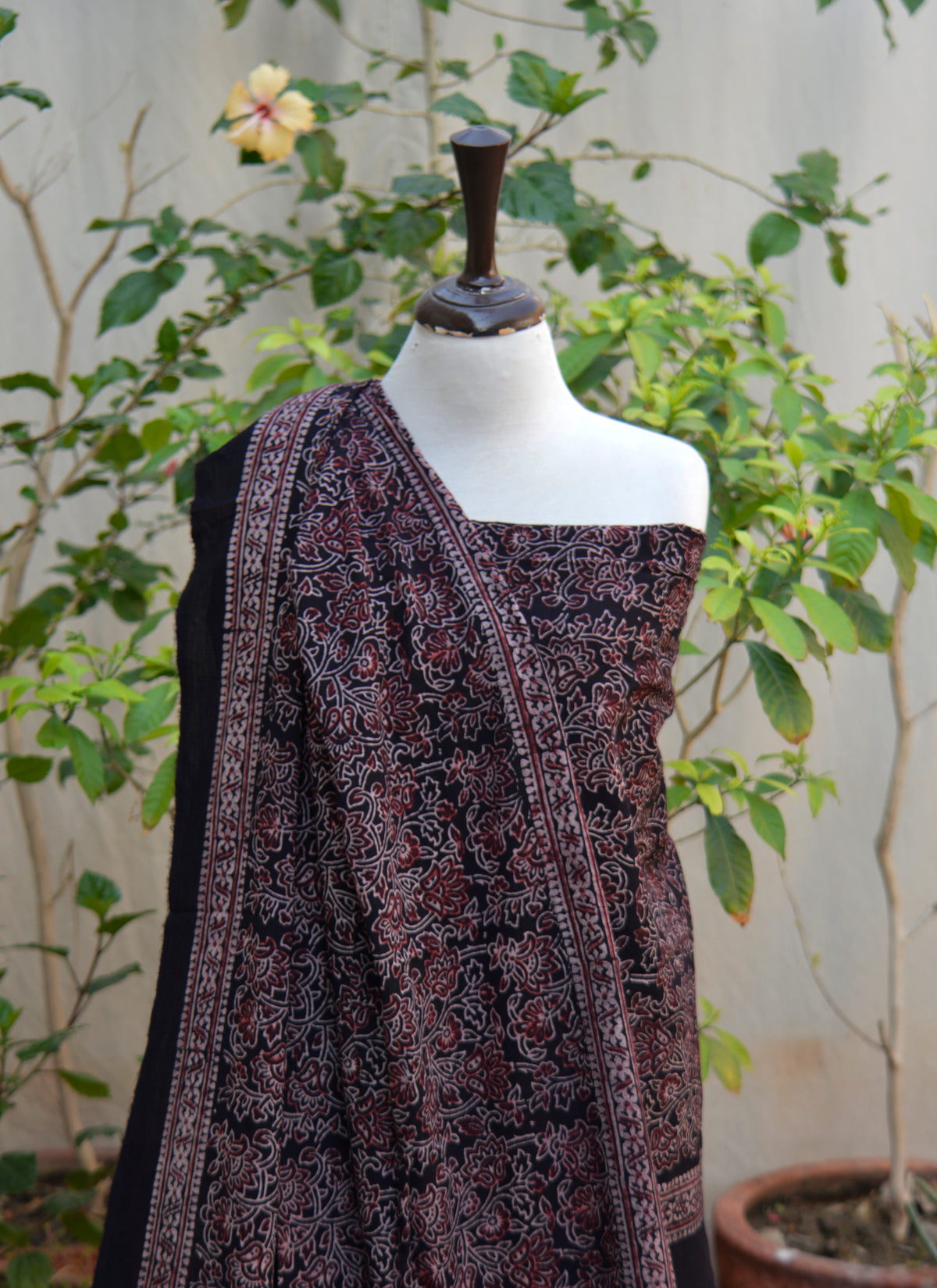 Black Ajrak Design Dress with matching dopatta Pakistan