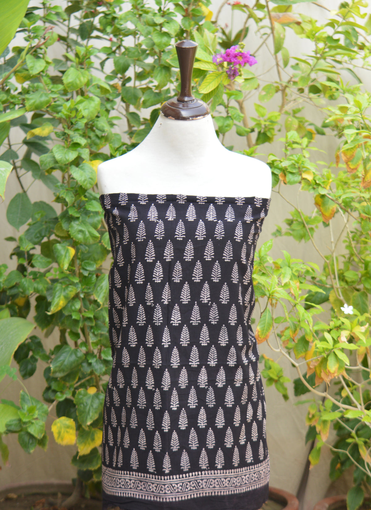 Women's unstitched Ajrak lawn shirt and dupatta set with authentic Black Mountain Butta artisan print