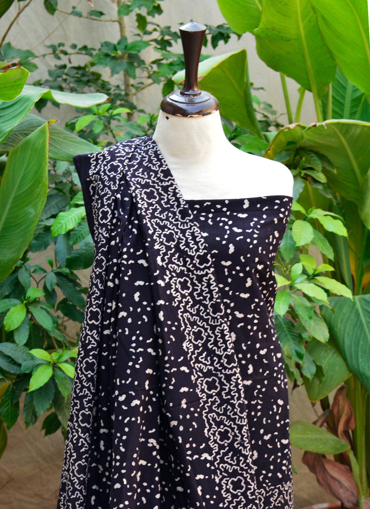 Organic dye Ajrak hand block printed black dress fabric cotton lawn two piece