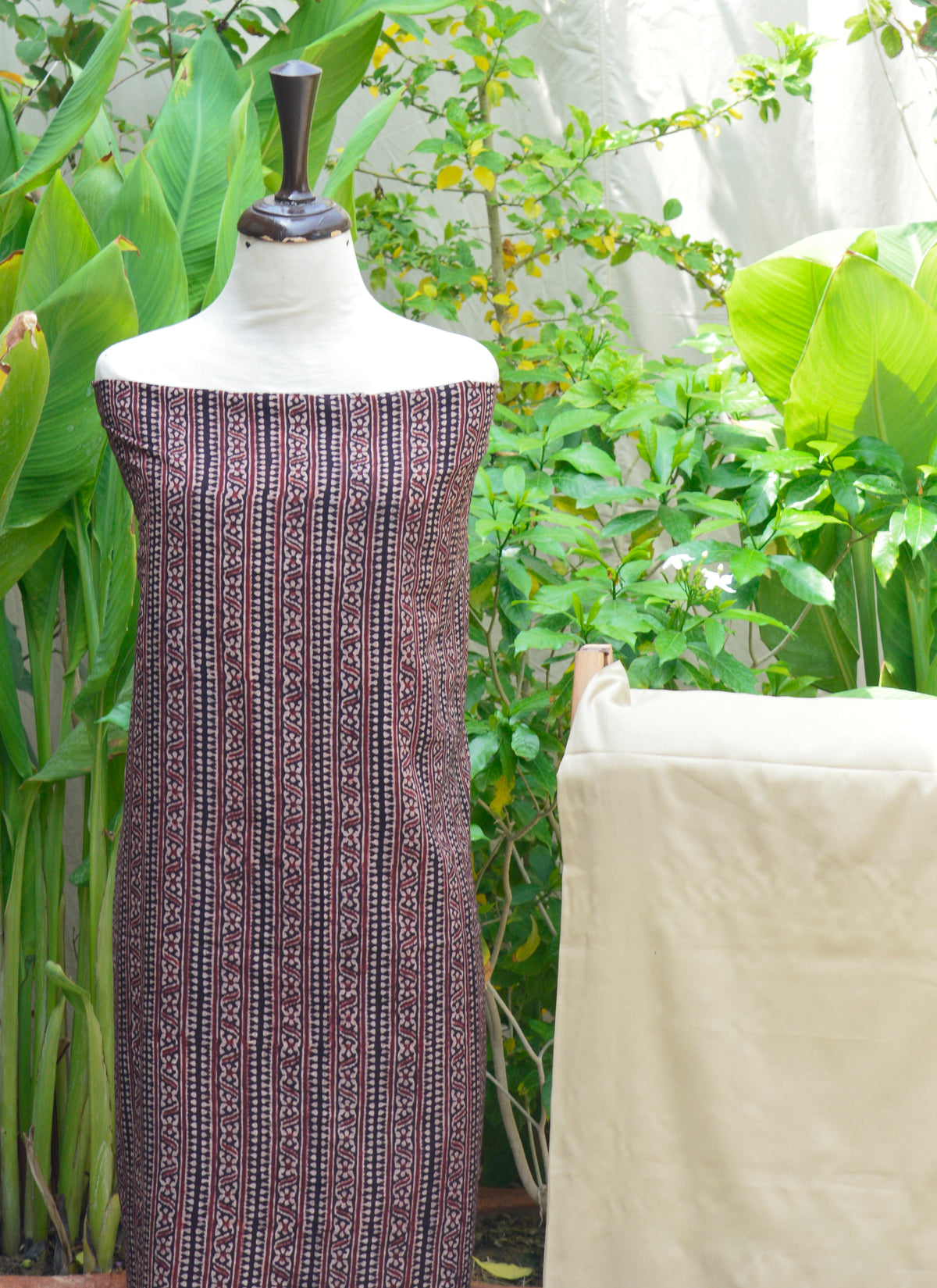Handcrafted Ajrak Design Dress in black stripes and calamansi pants – premium organic dye, exclusive artisan fashion at Sartiyoon