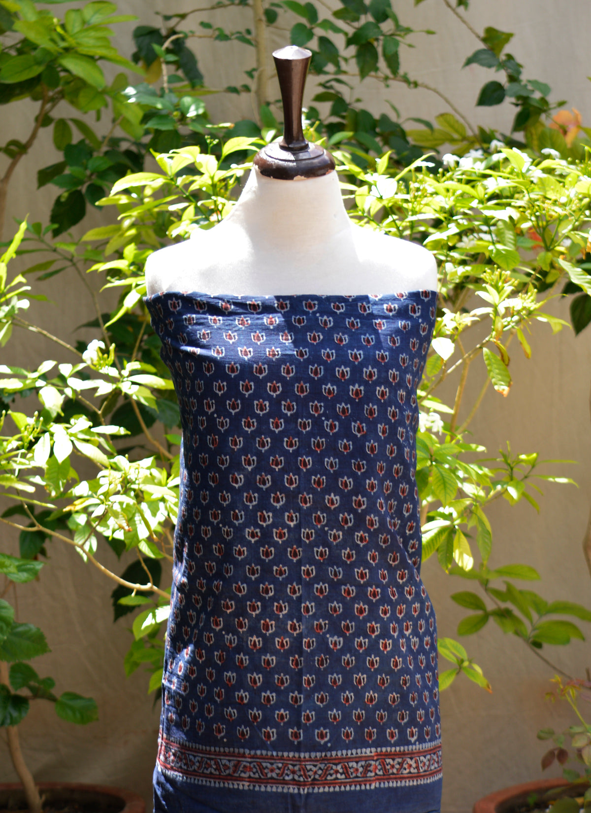 Premium lawn Ajrak Design Dress lotus print shirt and dupatta set