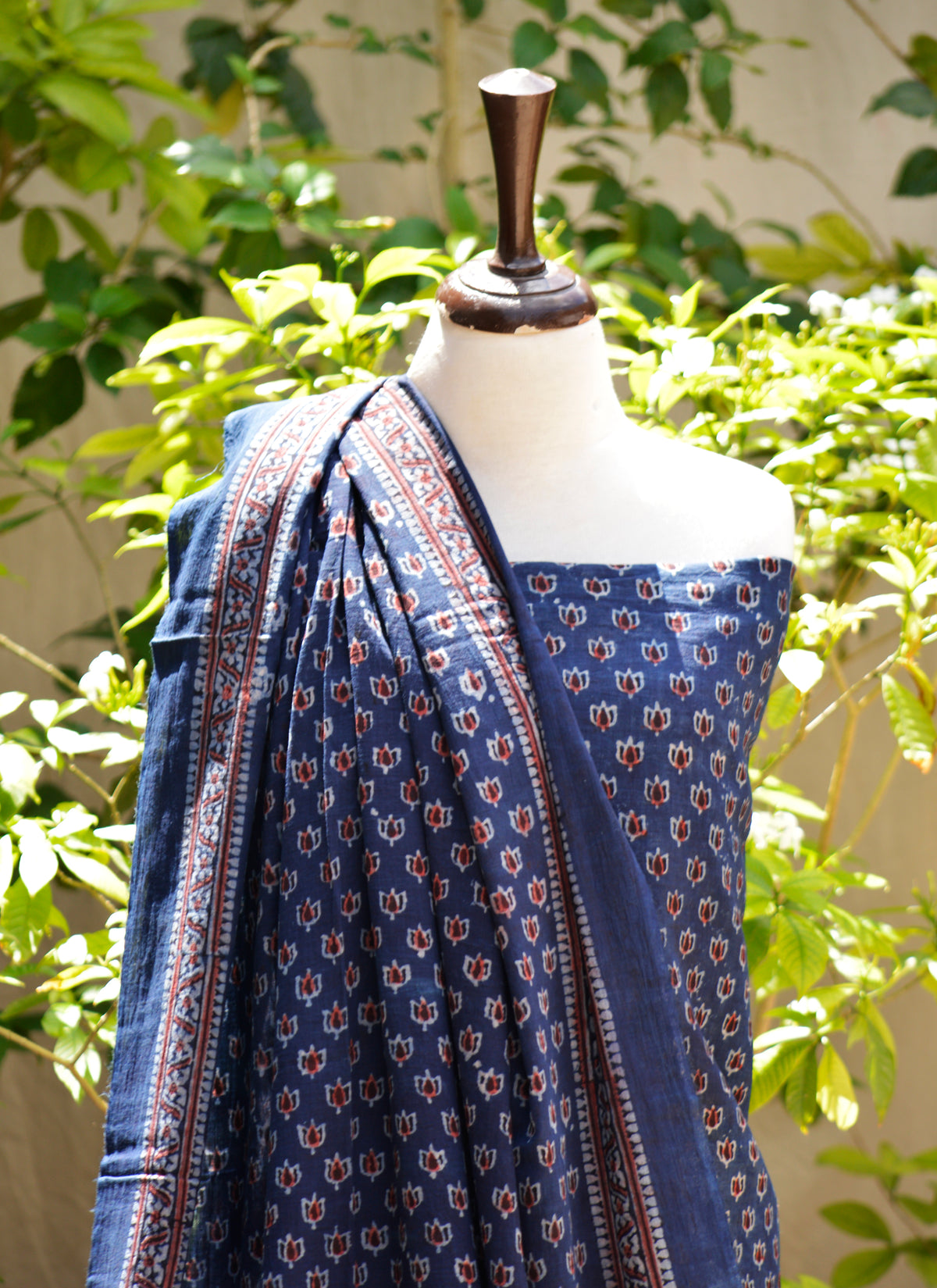 Hand block printed Ajrak blue lotus two piece ethnic wear Pakistan