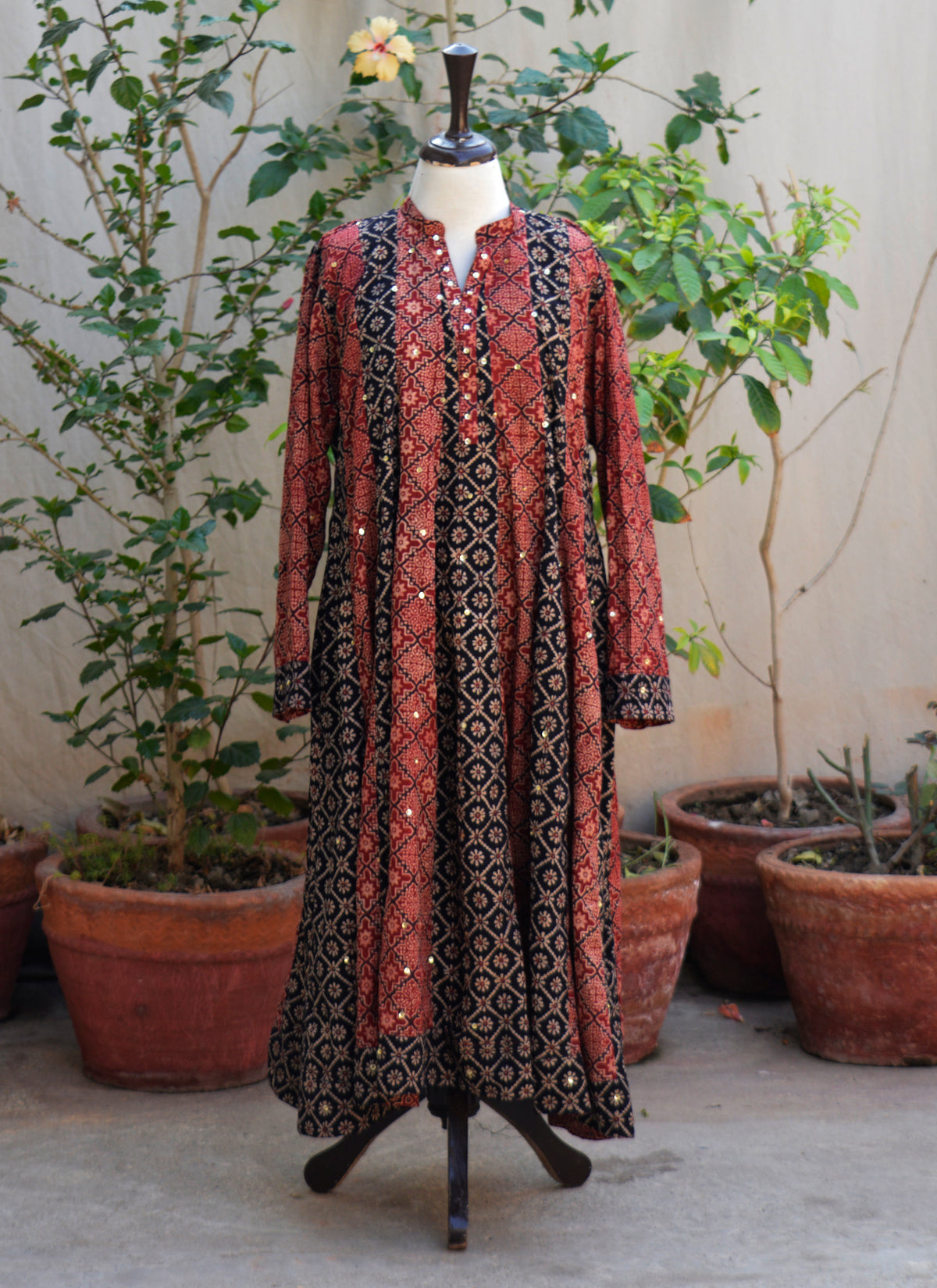 Ajrak Design Dress boho maxi patchwork lawn fabric