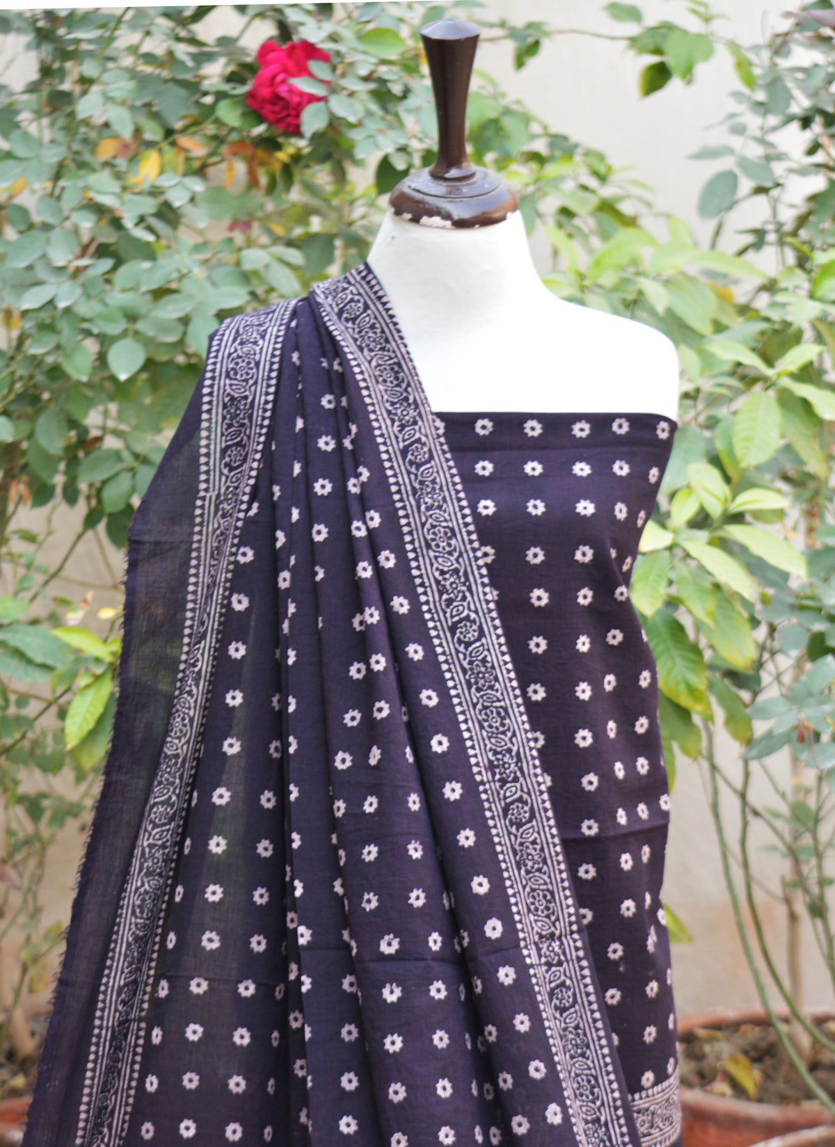Ajrak Design Dress Cosmic Diamonds Black organic dye hand block printed lawn two piece