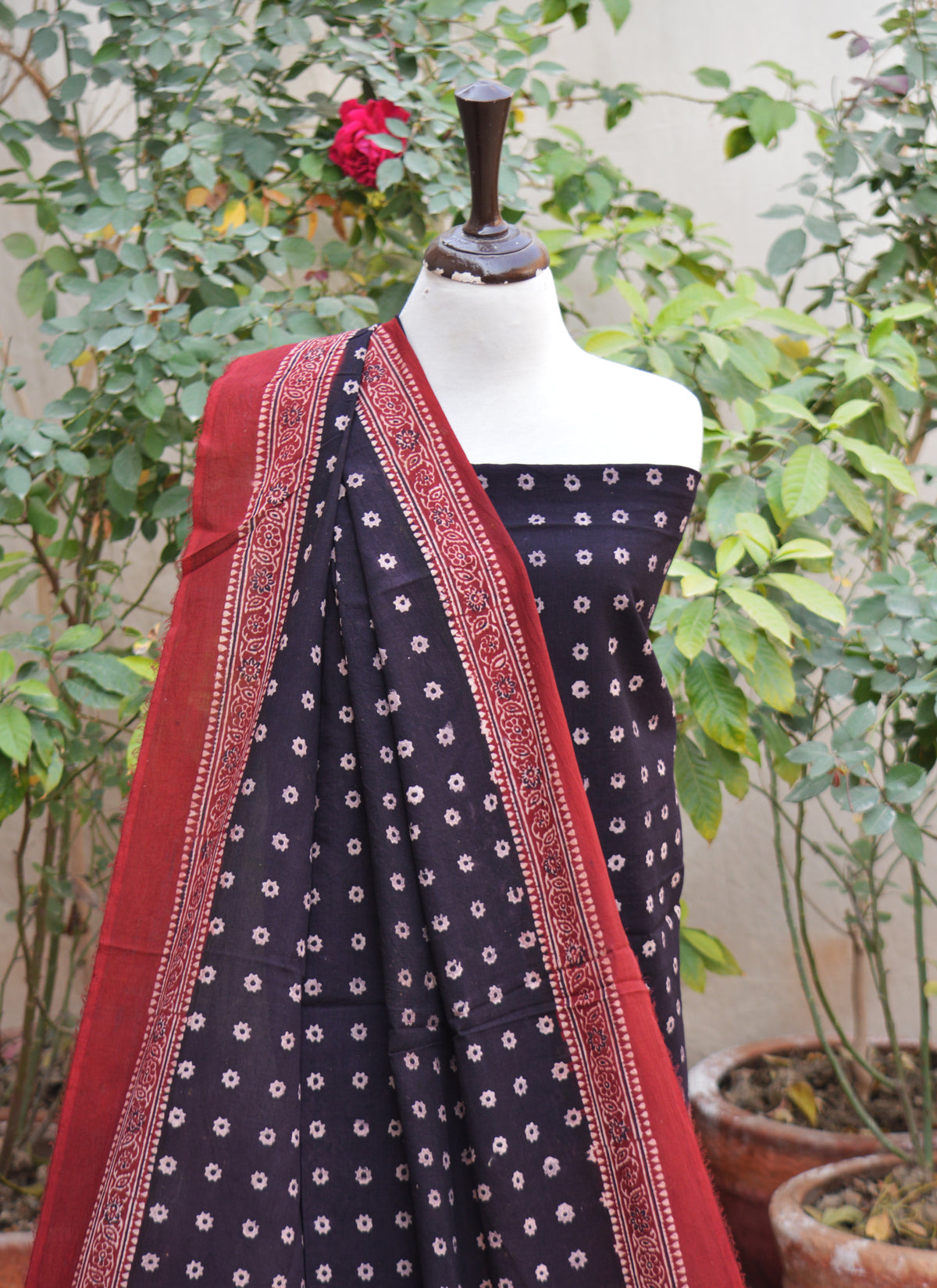 Organic dyed Ajrak Cosmic Diamonds two piece cotton lawn ethnic wear