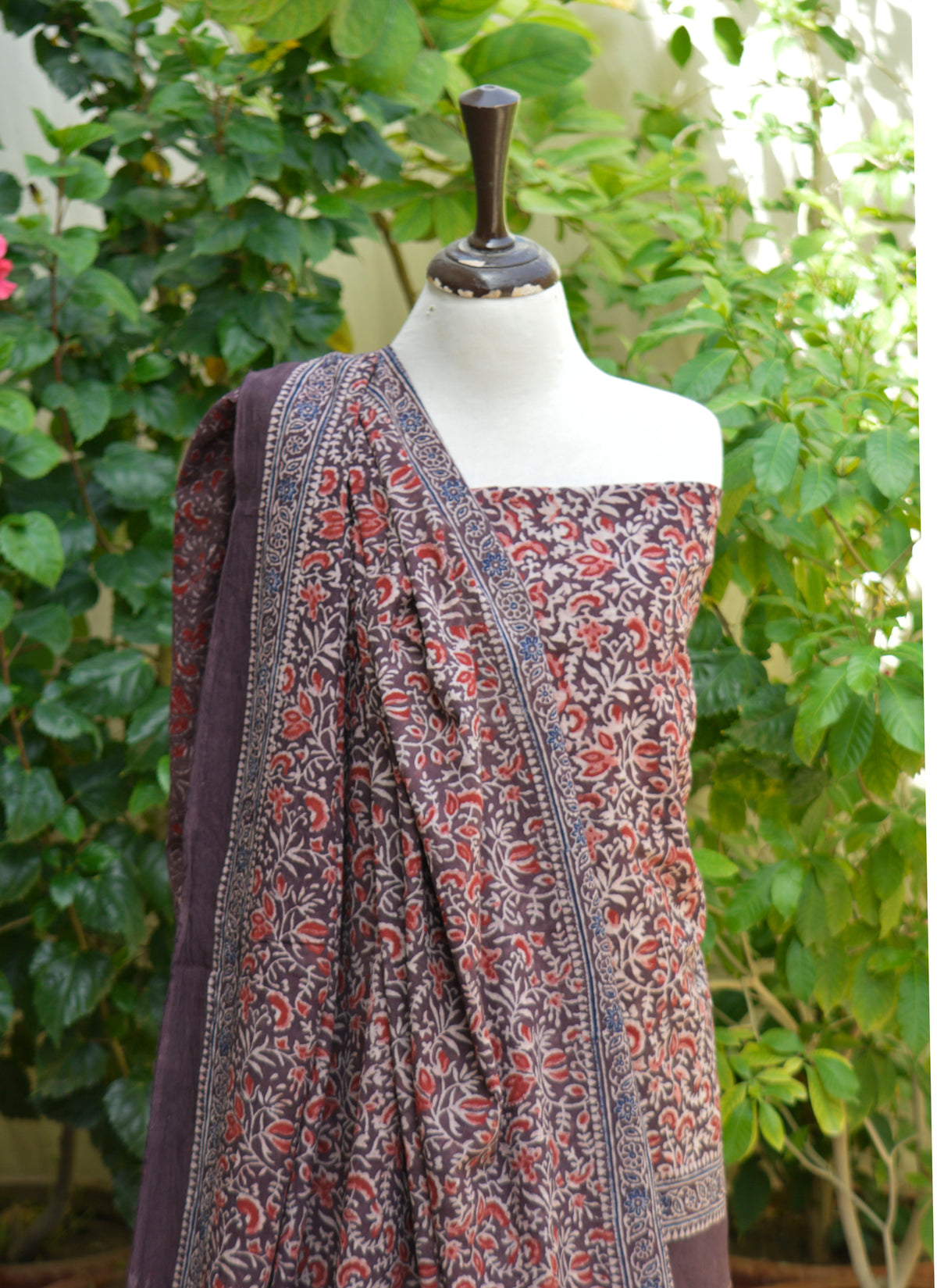 Purple floral bel Ajrak lawn shirt and dupatta with natural dye hand block print