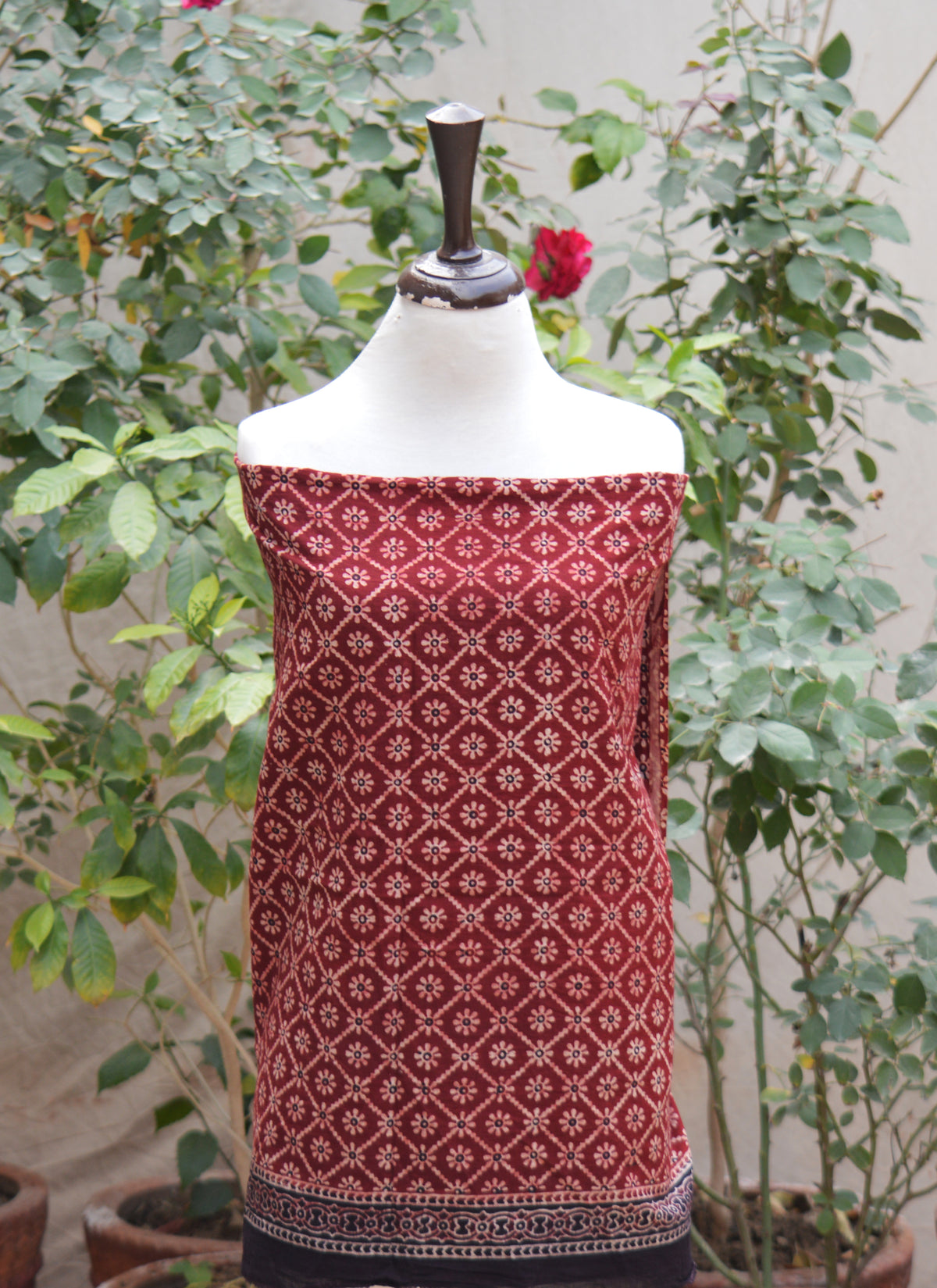 Ajrak Floral Jaal organic dyed hand block printed lawn two piece shirt dupatta