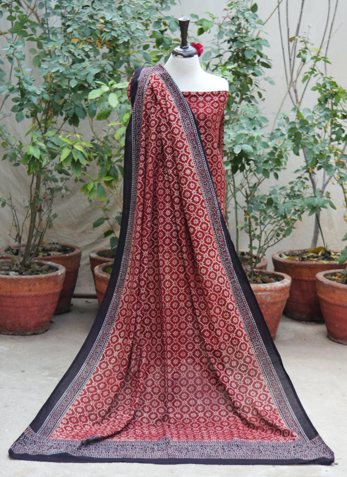 Ajrak Design Dress Floral Jaal unstitched organic dye hand block print Pakistan