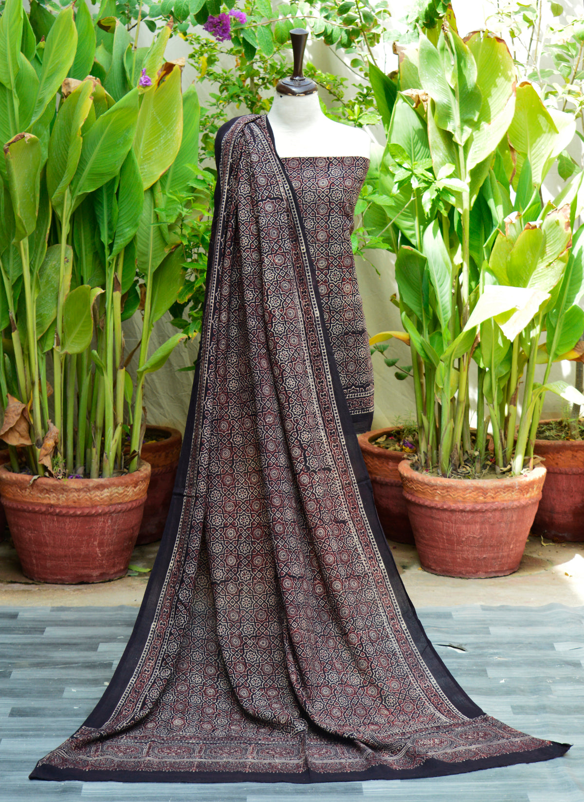 Traditional Indus heritage Ajrak Moroccan unstitched two-piece set