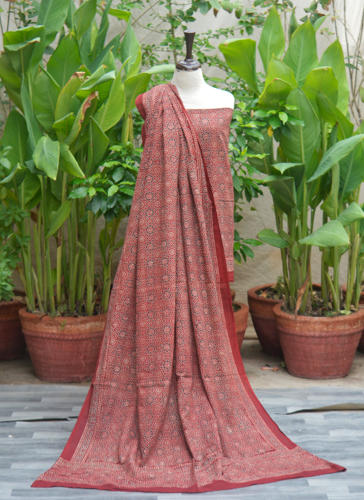 Ajrak design dress Moroccan organic dye hand block printed two piece cotton lawn Pakistan