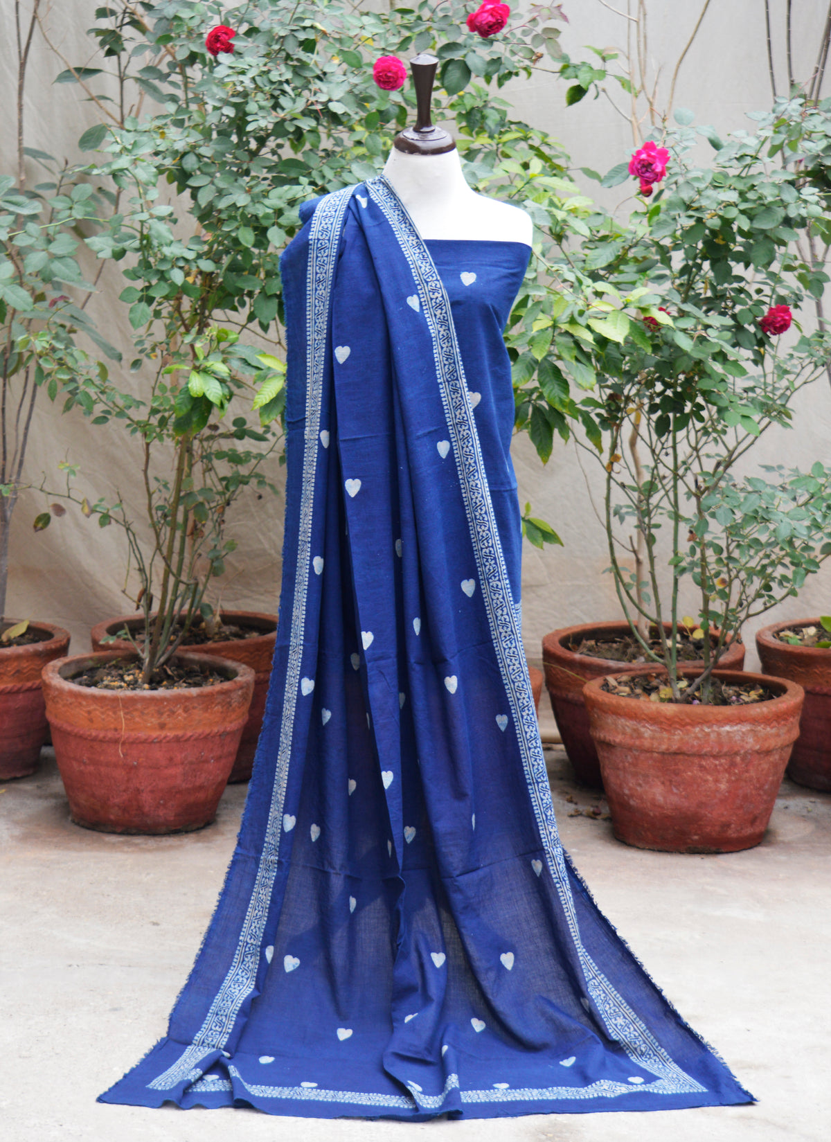 Ajrak design dress Ajrak Neela organic dye hand block printed two piece Pakistan