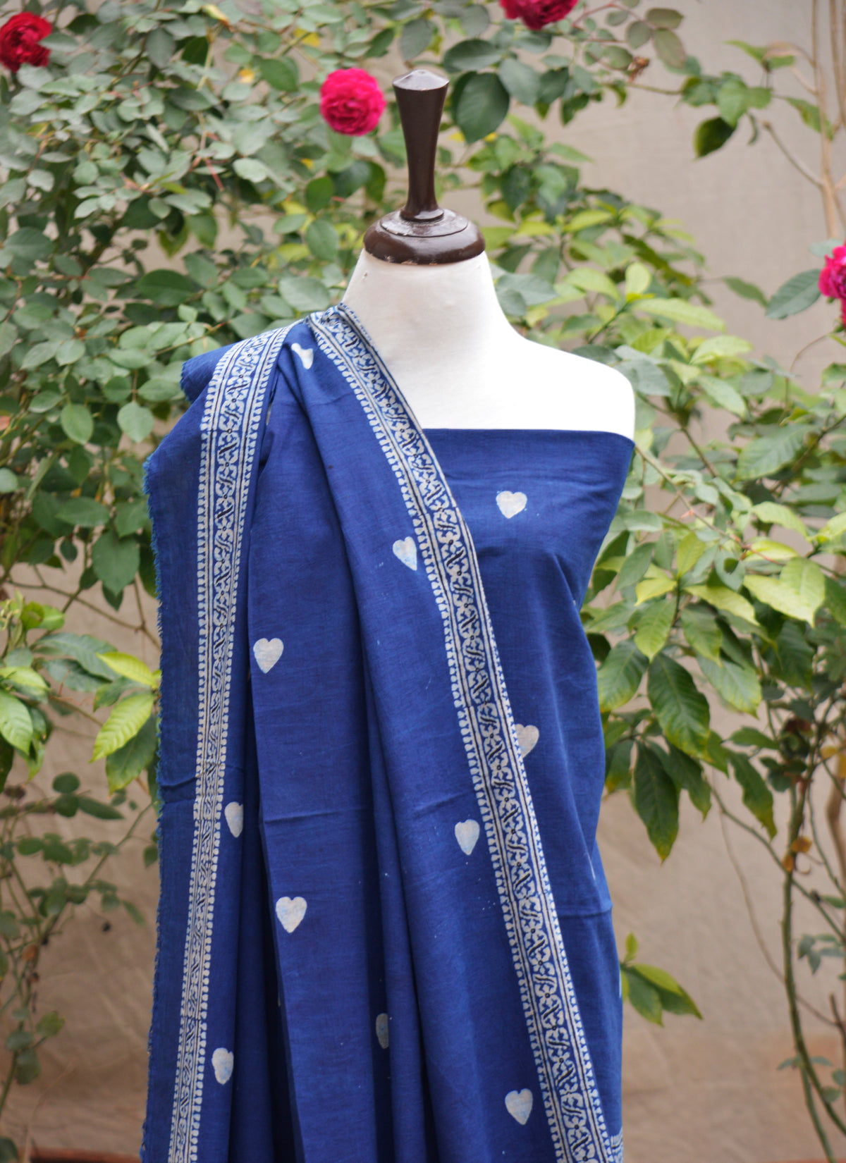 Traditional Ajrak Neela hand block printed dress fabric two piece for women