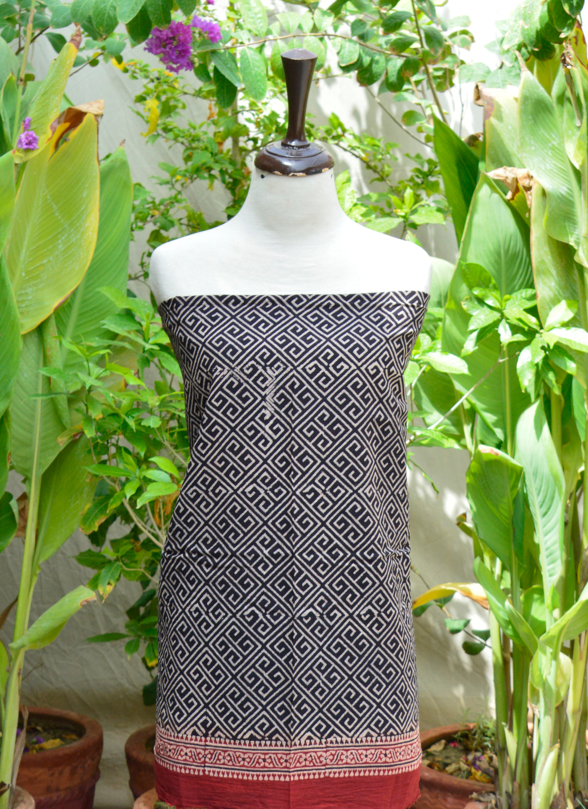 Unstitched Ajrak Dress in Taskeen Motif – Hand Block Printed Lawn with Natural Dyes for Cultural Elegance