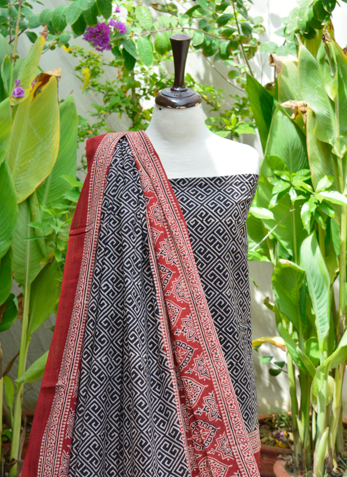 Eco-Friendly Ajrak Taskeen Lawn Suit – Traditional Handcrafted Two-Piece Dress with Organic Dyes