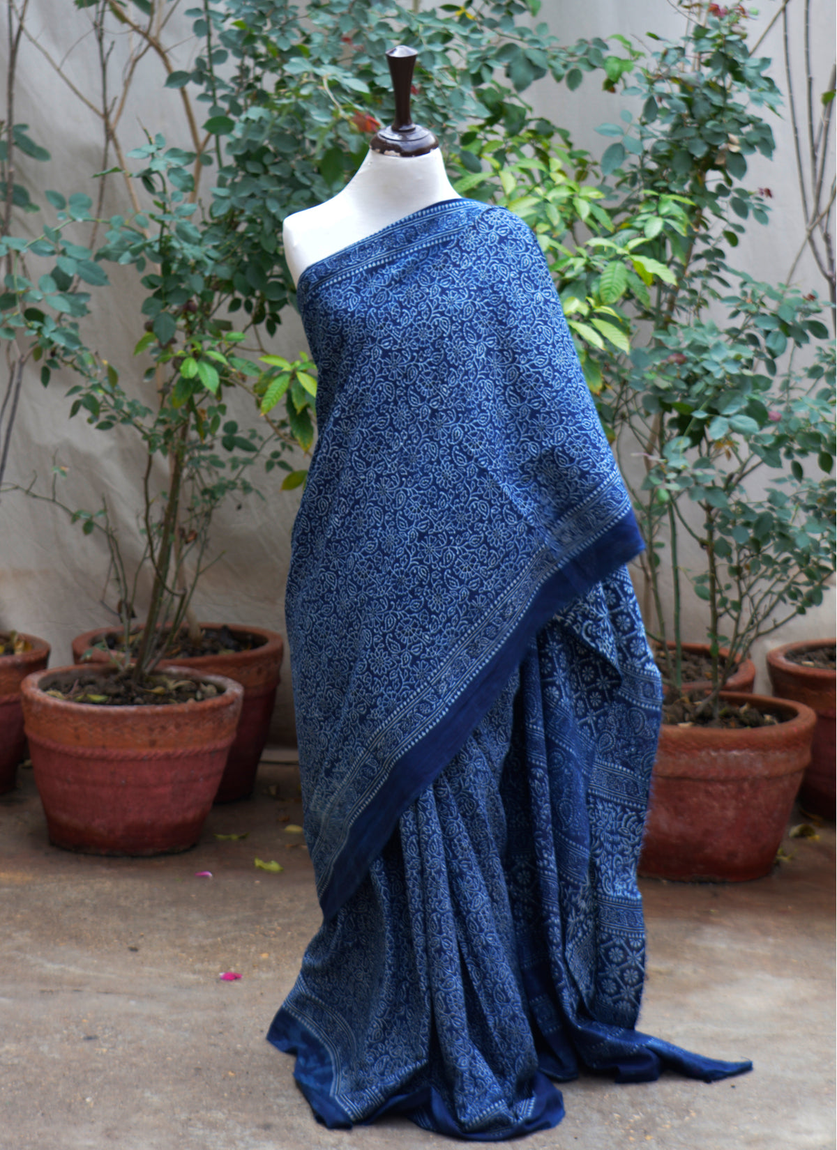 Ajrak saree blue indigo organic dye hand block printed lawn saree blouse included Ajrak Design Dress