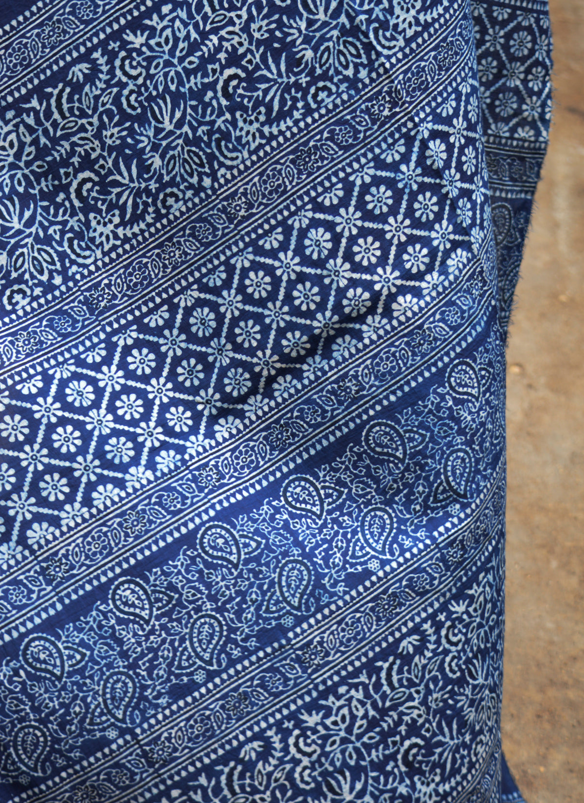 Premium Ajrak blue saree hand block printed lawn saree with blouse traditional wear Ajrak Design Dress
