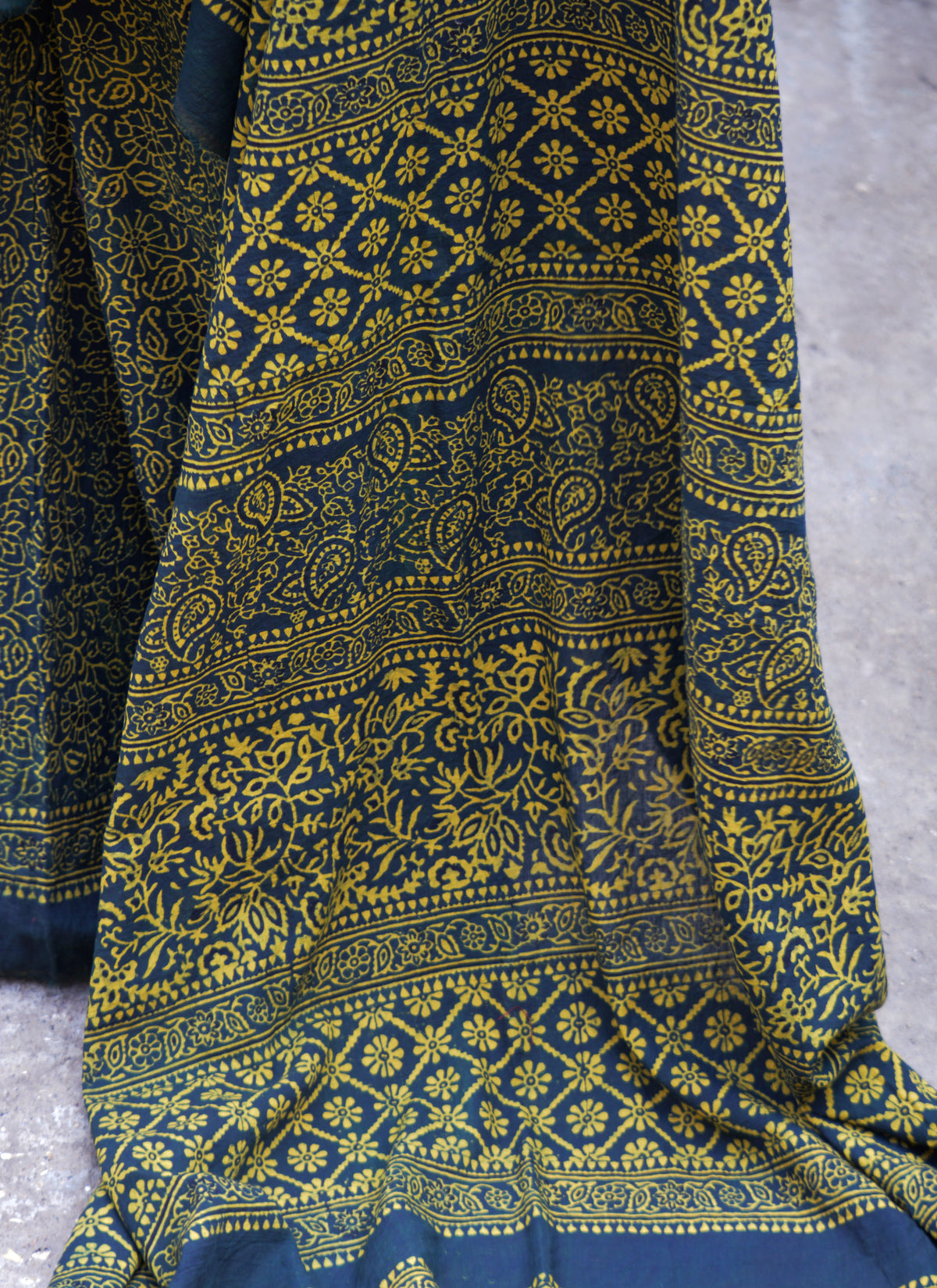 Emerald green Ajrak saree traditional hand block print lawn fabric ethnic wear