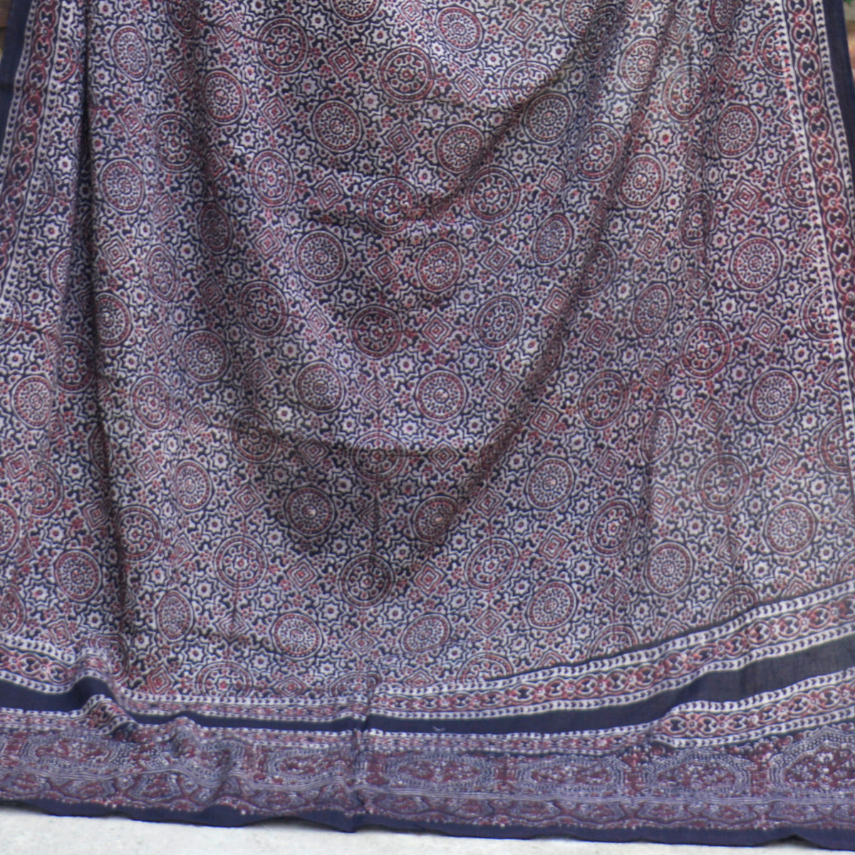 Black Ajrak Chadar for Women with Classic Heritage Block Print Patterns