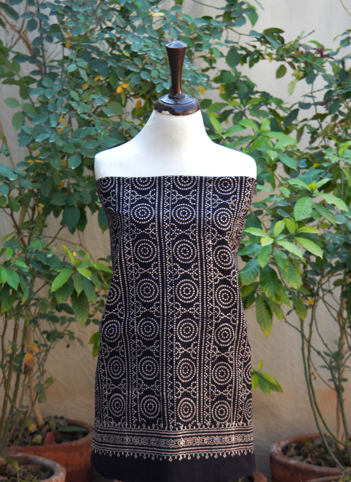 Luxury Ajrak Design Dress Chunri black Sindhi hand block print cotton two piece
