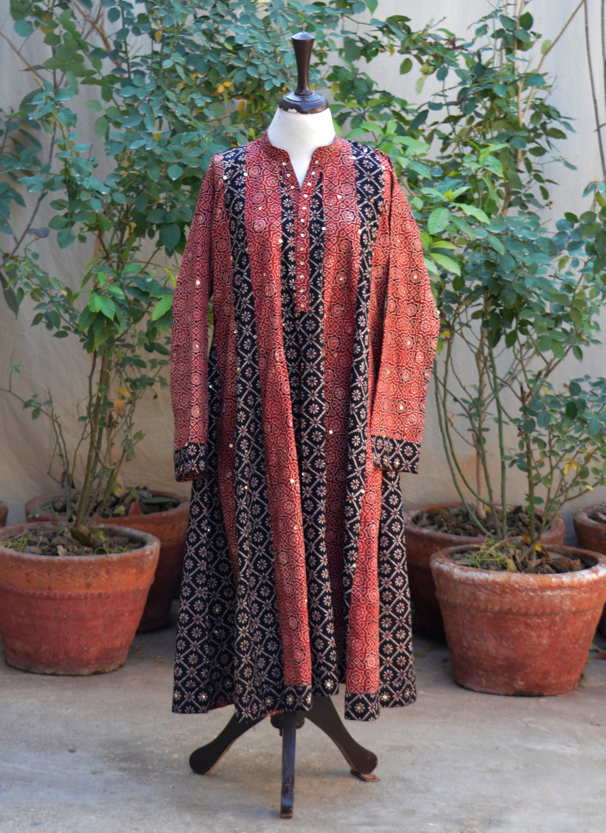 Boho Ajrak Design Dress maxi Moroccan floral patchwork organic dye hand block print