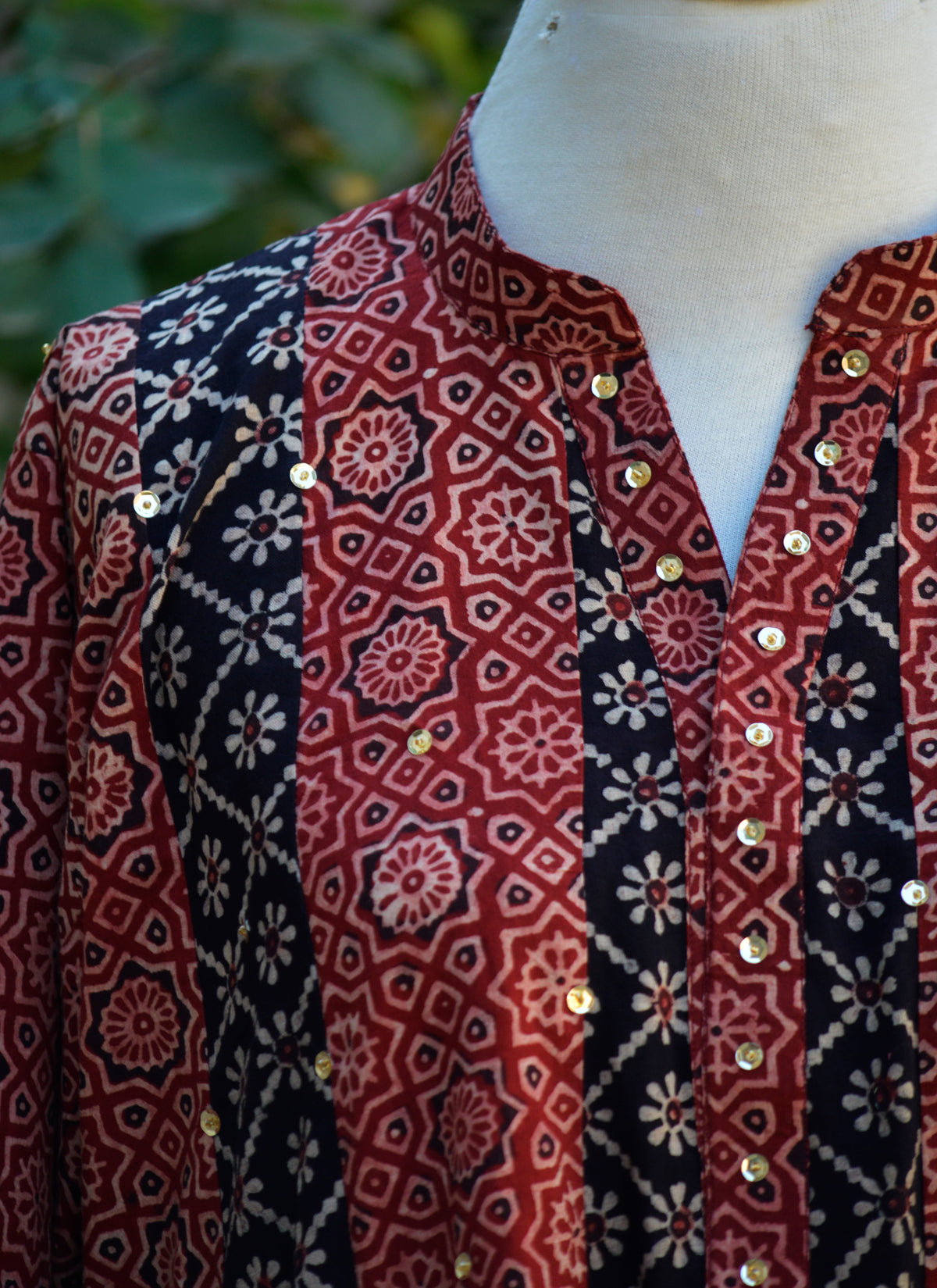 Luxury Ajrak Design Dress boho maxi lawn cotton hand block printed Pakistan