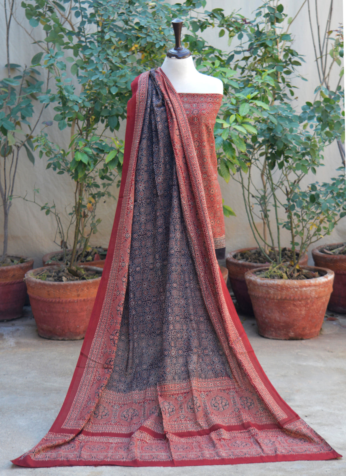 Premium Ajrak Design Dress Phulli contrast cultural fashion Pakistan elite wear