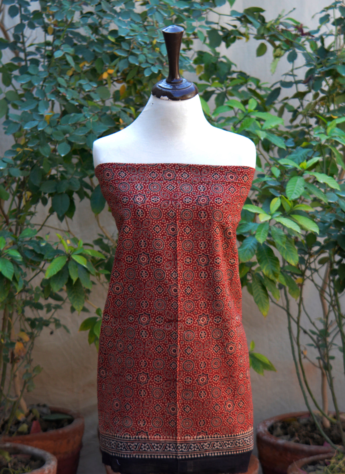 Luxury Ajrak Design Dress Phulli contrast lawn cotton two piece Sindhi hand block print